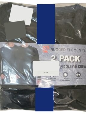 Rugged Elements Long Sleeve Crew Tees Men Black/Blue 2-pack NWT